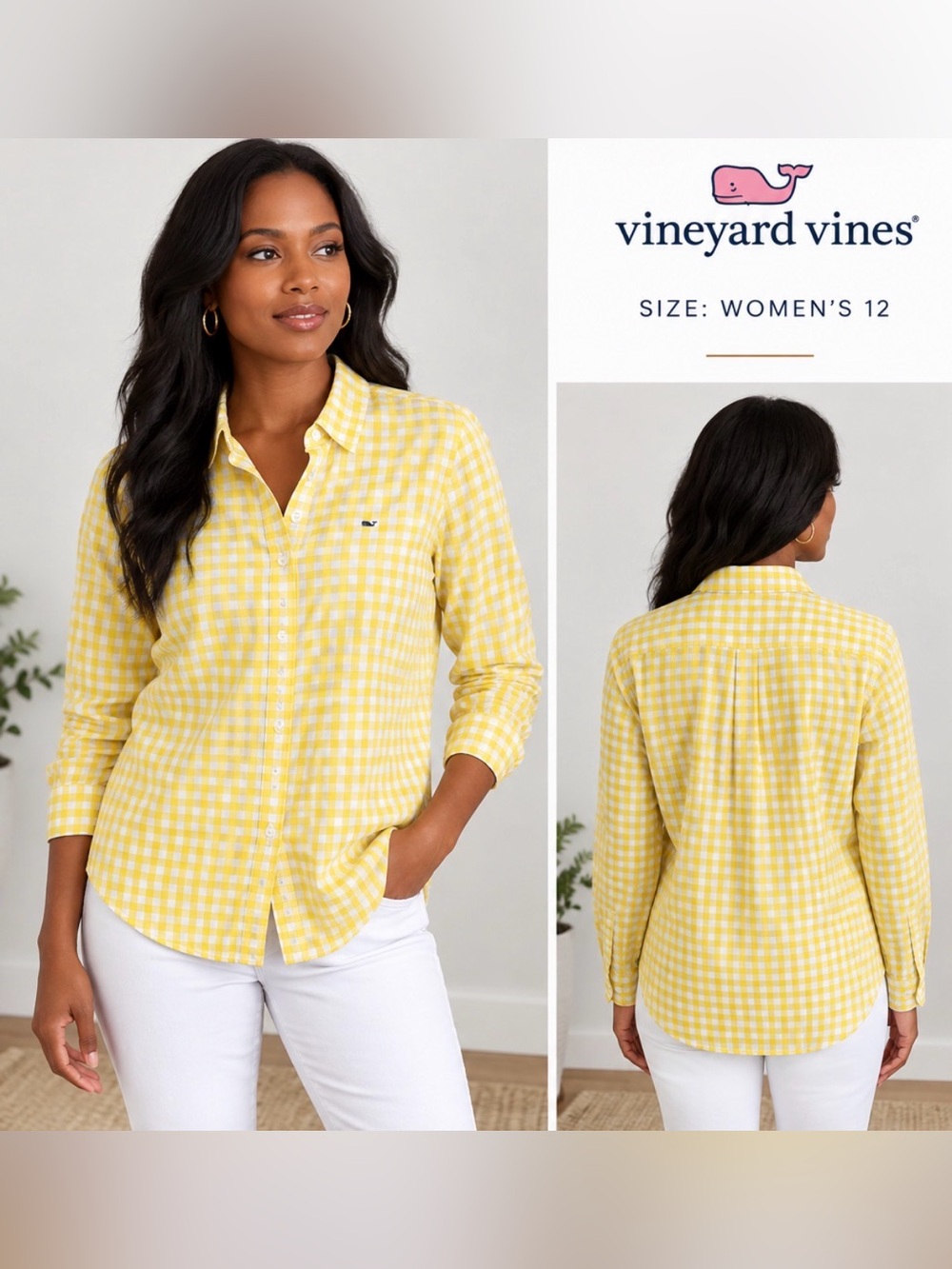 Vineyard Vines Yellow Gingham Button-Down Shirt - Women's